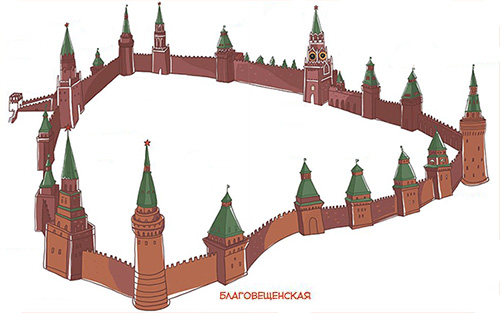 Схема расположения Благовещенской башни в Кремле