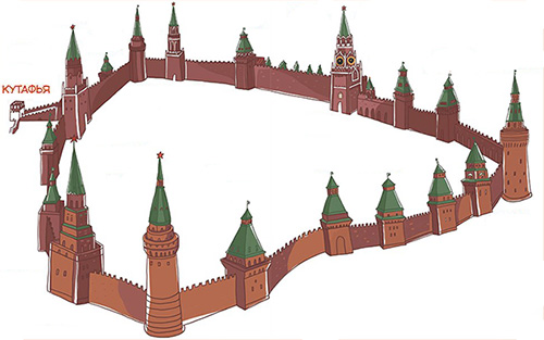 Схема расположения Кутафьей башни в Кремле