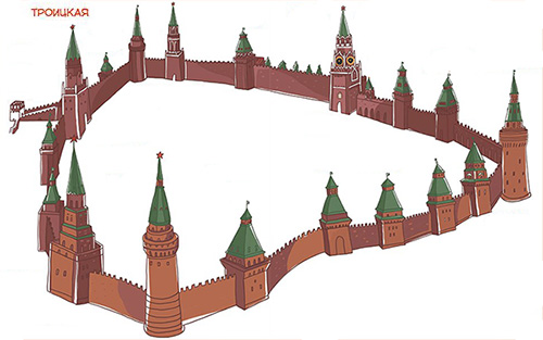 Схема расположения Троицкой башнив Кремле